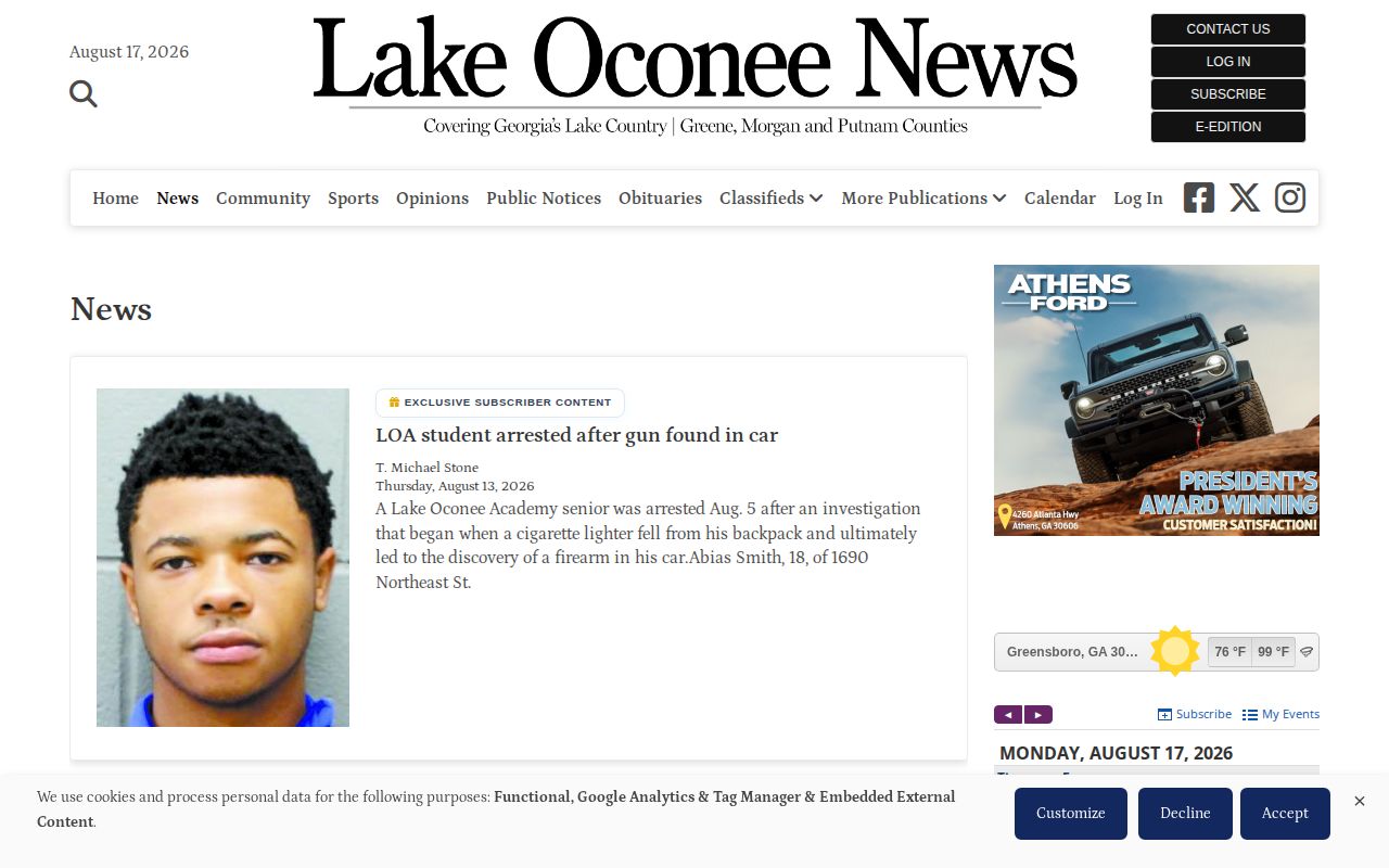 Lake Oconee News local crime coverage for Greene County and nearby communities