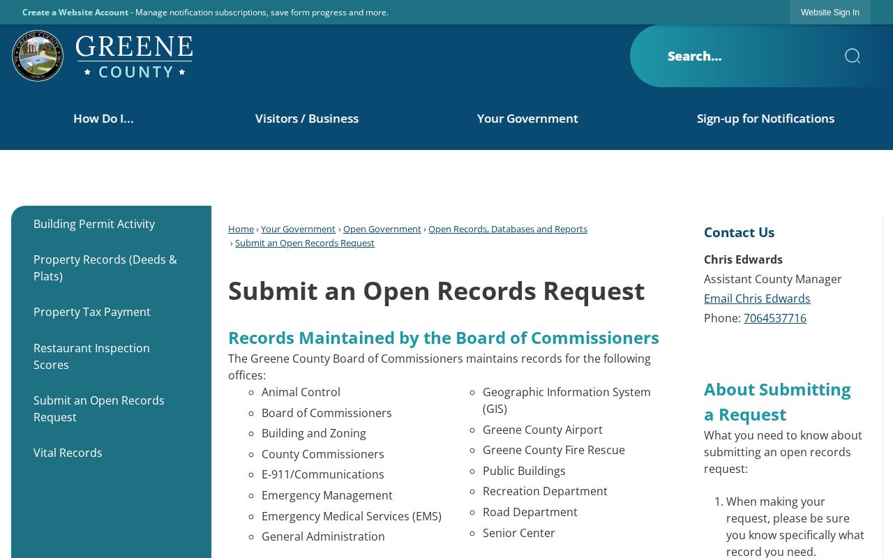 Greene County open records page directing sheriff and court requests to separate custodians