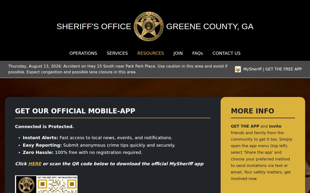 Greene County MySheriff app information for official communications and alerts