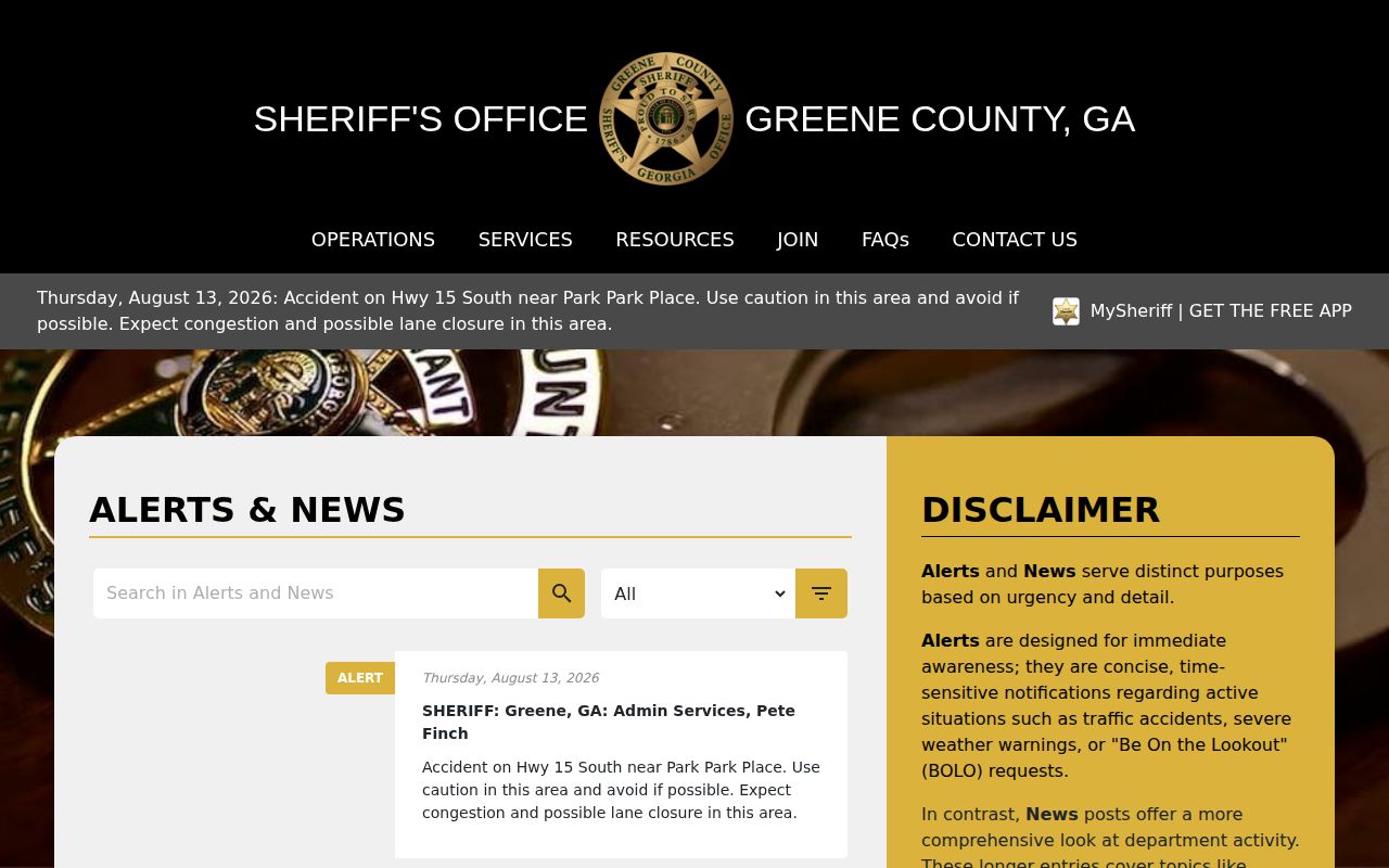 Greene County Sheriff official alerts and news source for selective wanted notices